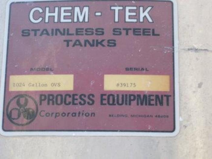 Used Tank, 1,024 Gallon, 316 Stainless Steel, Chem Tek, 6' x 6', OT/FB #S737705