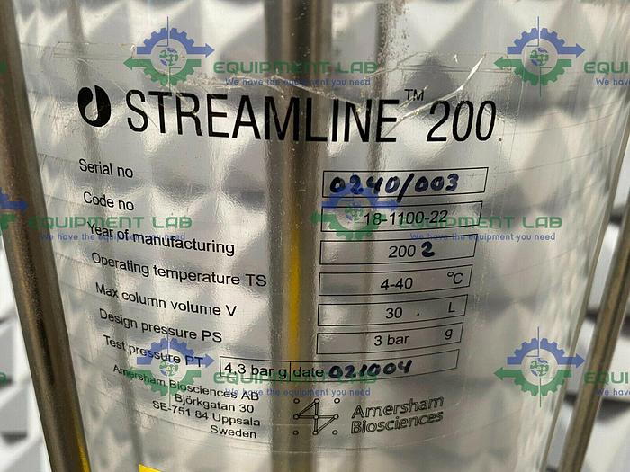 Used Amersham 18-1100-22 Streamline 200 Chromatography Column 30L w/ 1" Sanitary Fittings