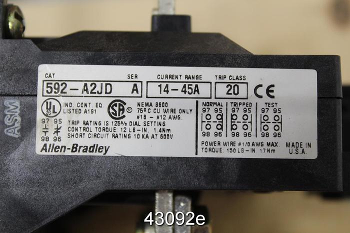 Unused Allen Bradley 592-A2JD Overload Relay #43092
