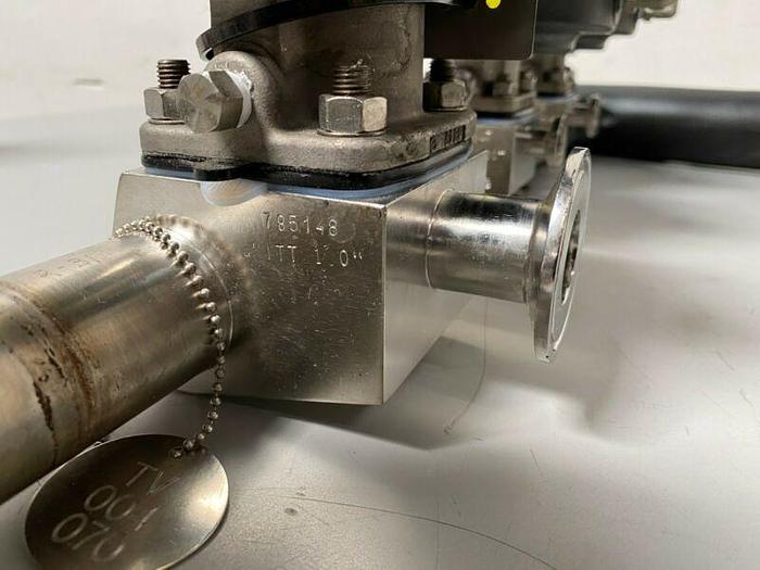 Used 2 ITT 1" & 2 ITT 1/2" 60 PSI Valves on Manifold w/ 1/2" & 1" Sanitary Fittings