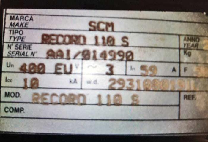 Used 2005 SCM Italy CNC machine SCM Record 110S