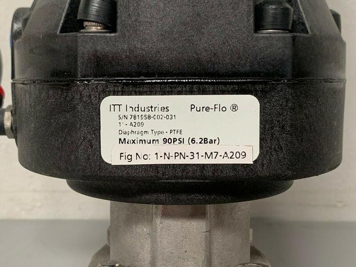 Used ITT Pure-Flo A209 Stainless Steel 3-Way Diaphragm Valve w/ 1" & 2" Sanitary Fits