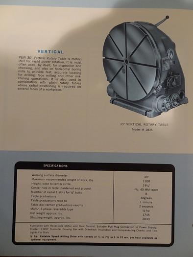 Used PRATT & WHITNEY MODEL M-1835 30" VERTICAL ROTARY TABLE