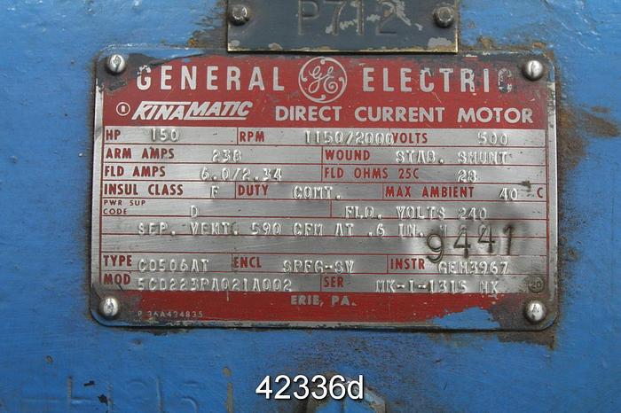 Used General Electric 5CD223PA021A002 DC Motor, 150 Hp, 1150/2000 Rpm, 500 Volts #42336