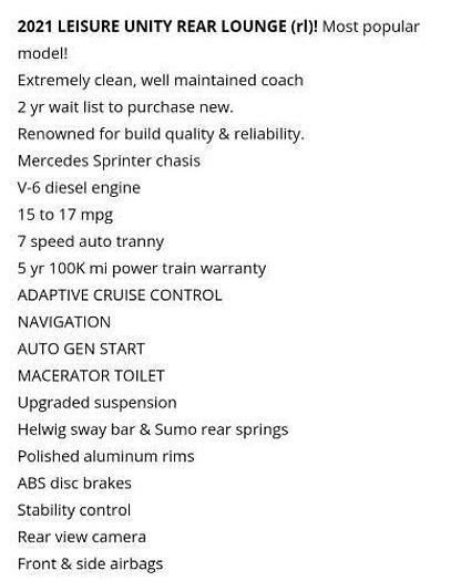 Used 2021 Leisure Travel Unity U24RL