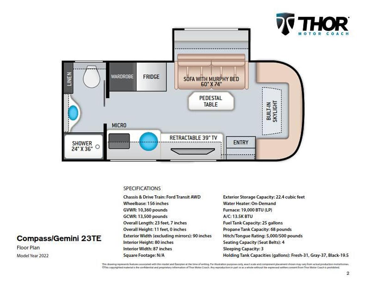 Used 2022 Thor Motor Coach Compass RUV 23TE Class C Motorhome