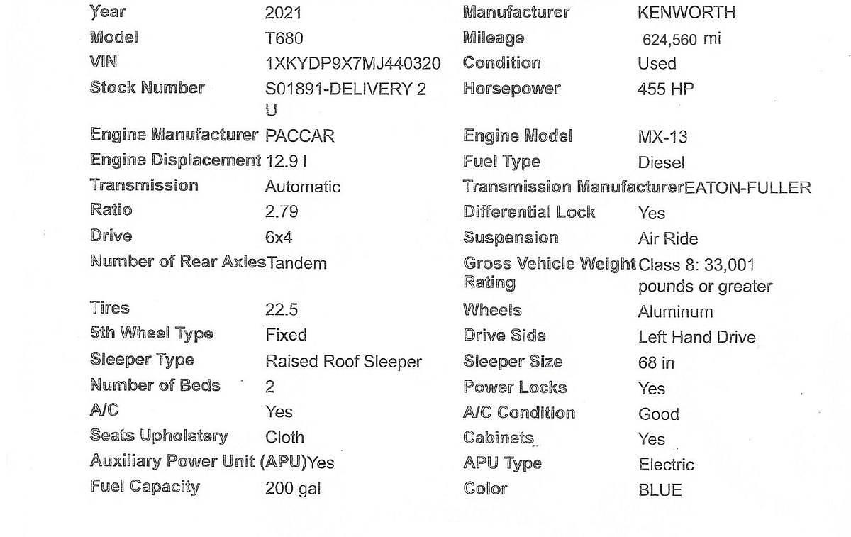 Used 2021 Kenworth T680