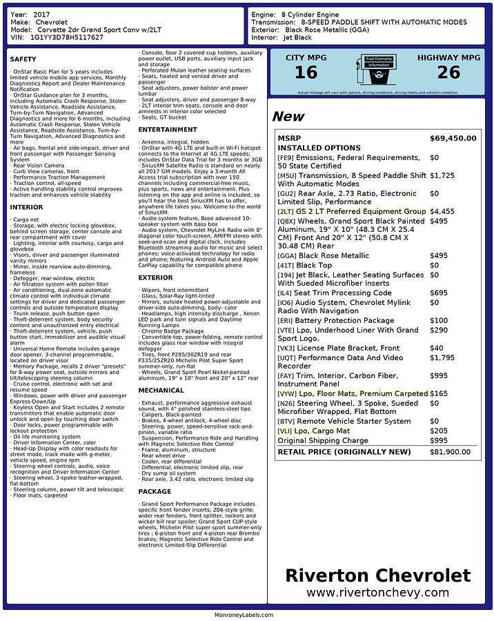 Used 2017 Corvette Grand Sport Convertible