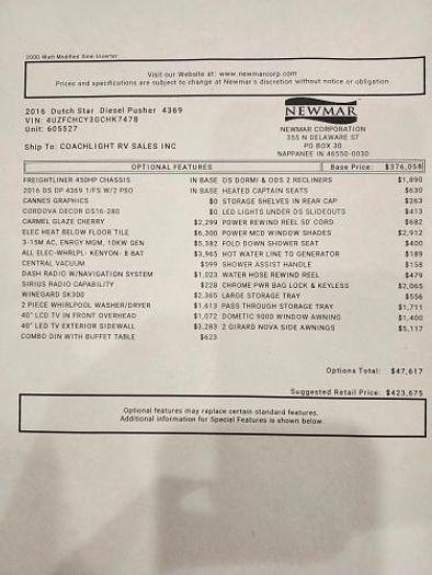 Used 2016 Newmar Dutch Star 4369