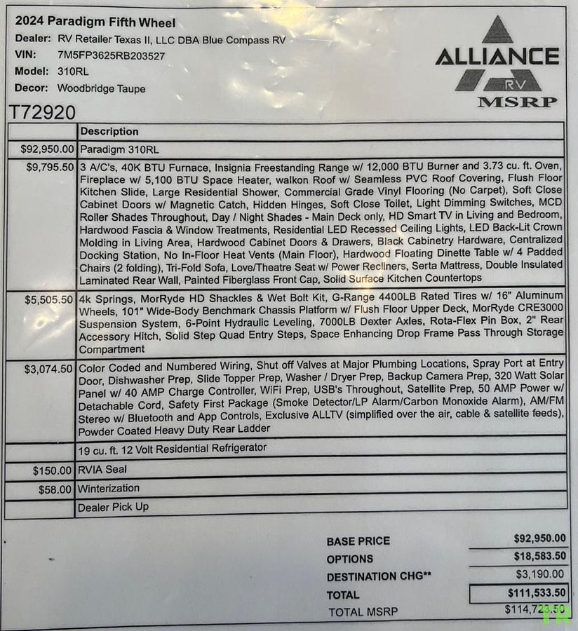 Used 2024 Alliance Paradigm 310RL Fifth Wheel