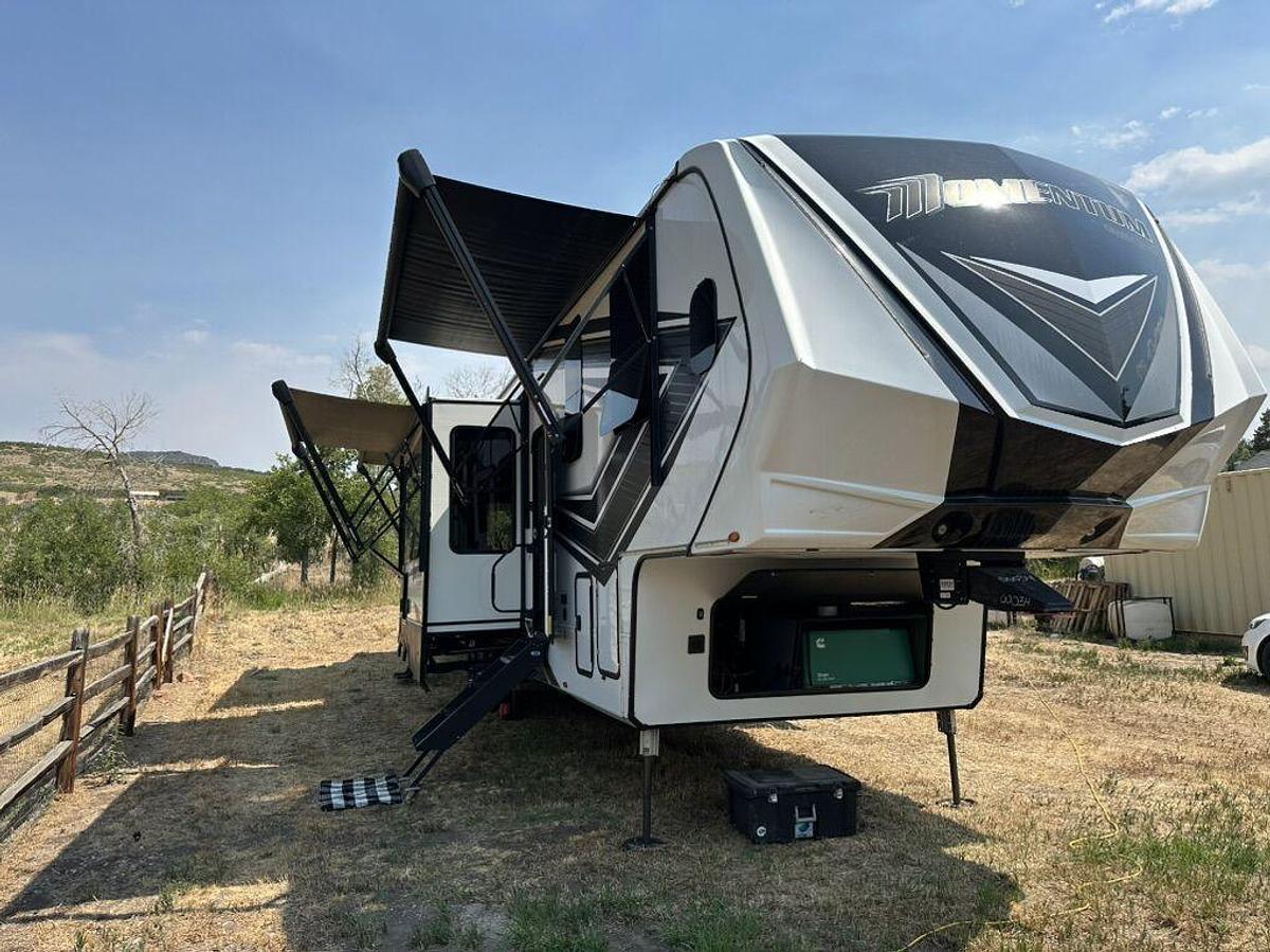 Used 2023 Grand Design Momentum M-395MS Fifth Wheel Toy Hauler