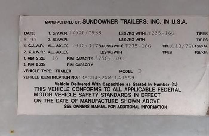 Used 1997 Sundowner Sundance Model D