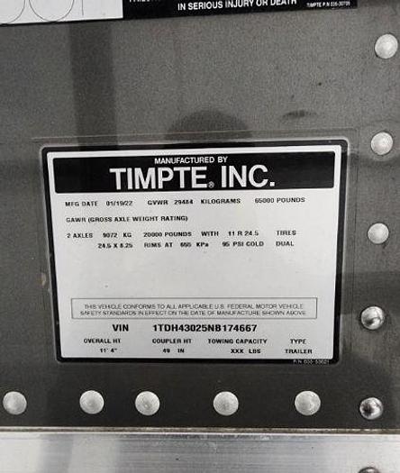 Used 2022 Timpte 43ft x 96in Hopper/Grain Trailer