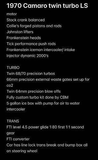 Used 1970 Chevrolet Camaro Twin Turbo