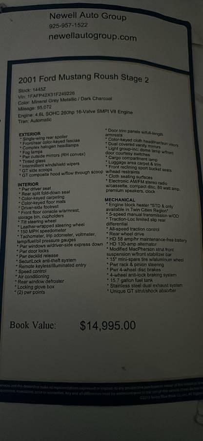 Used 2001 Ford Mustang Roush Stage 2