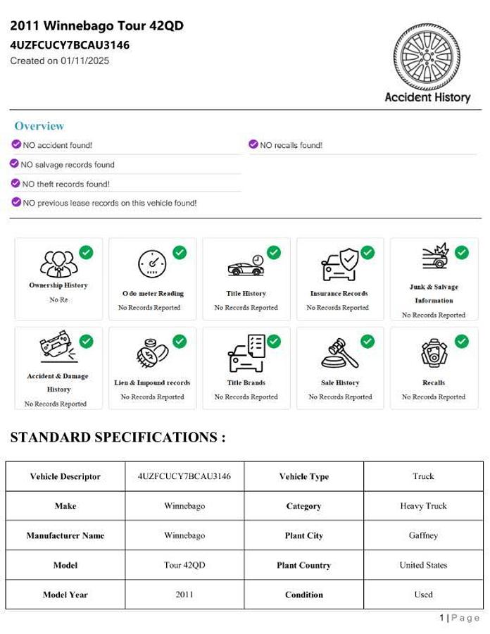 Used 2011 Winnebago Tour 42QD Class A Motorhome