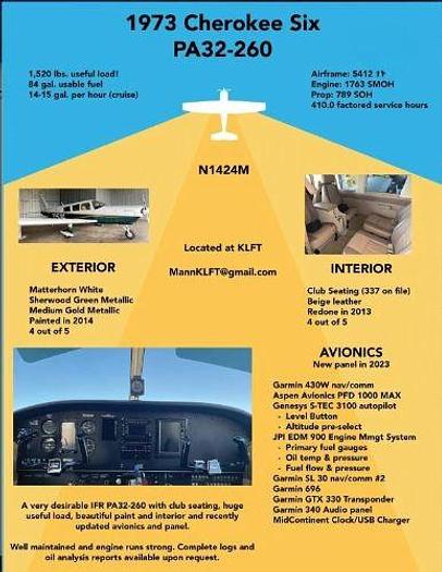 Used 1973 PIPER CHEROKEE 6/260