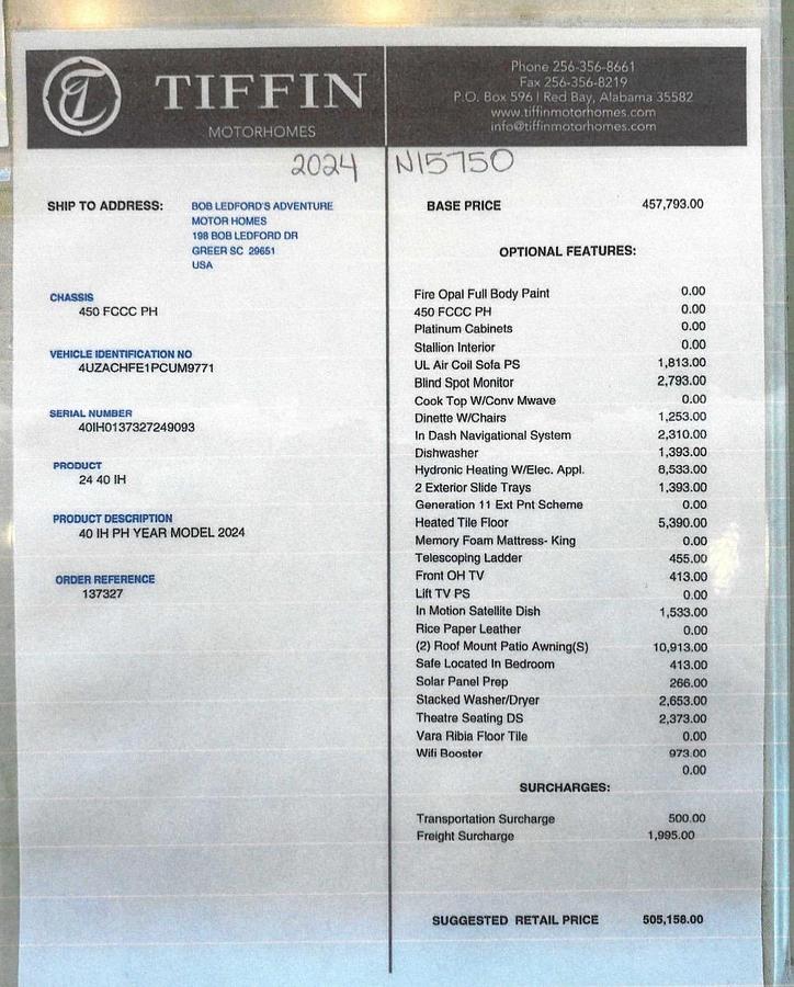 Used 2024 Tiffin Phaeton 40IH Class A Motorhome