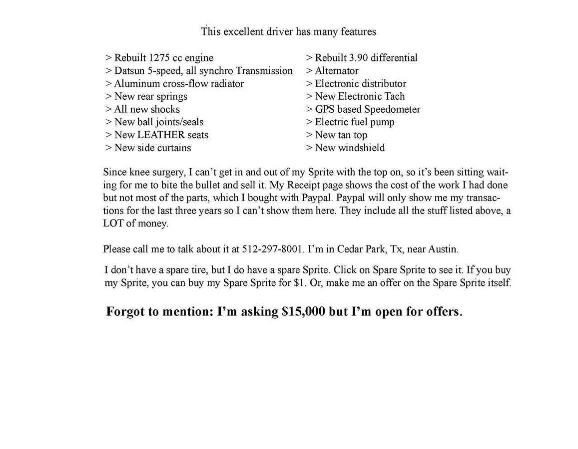 Used 1963 Austin Healy Sprite