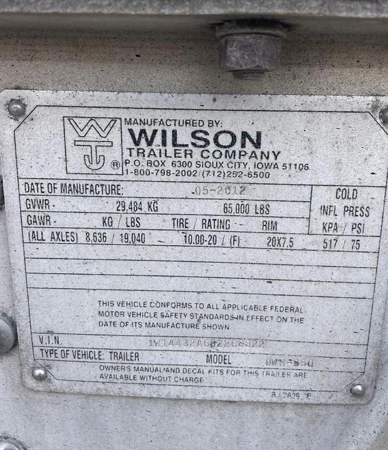Used 2013 Wilson Grain Trailer