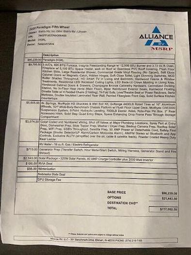 Used 2022 Alliance Paradigm 310RL