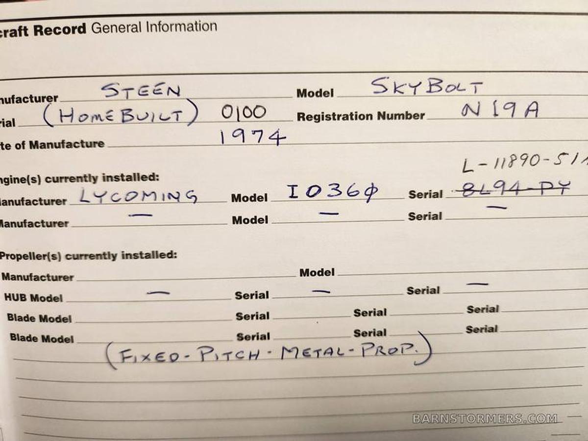 Used 1975 Steen Skybolt 200HP Airplane
