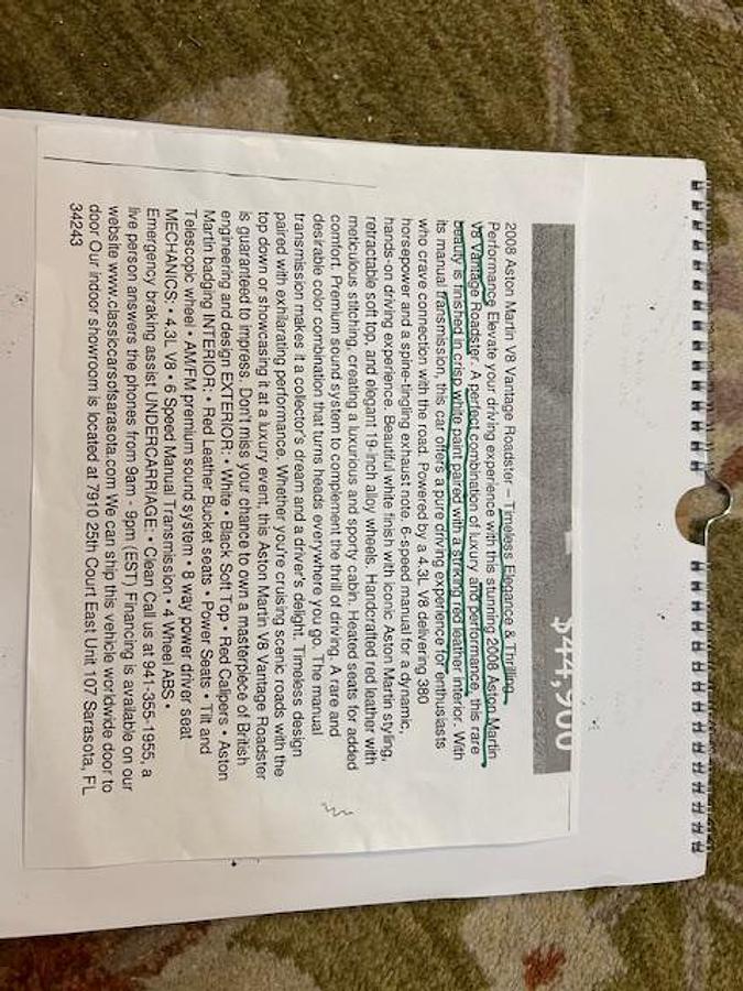 Used 2008 Aston Martin Vantage V8 Roadster