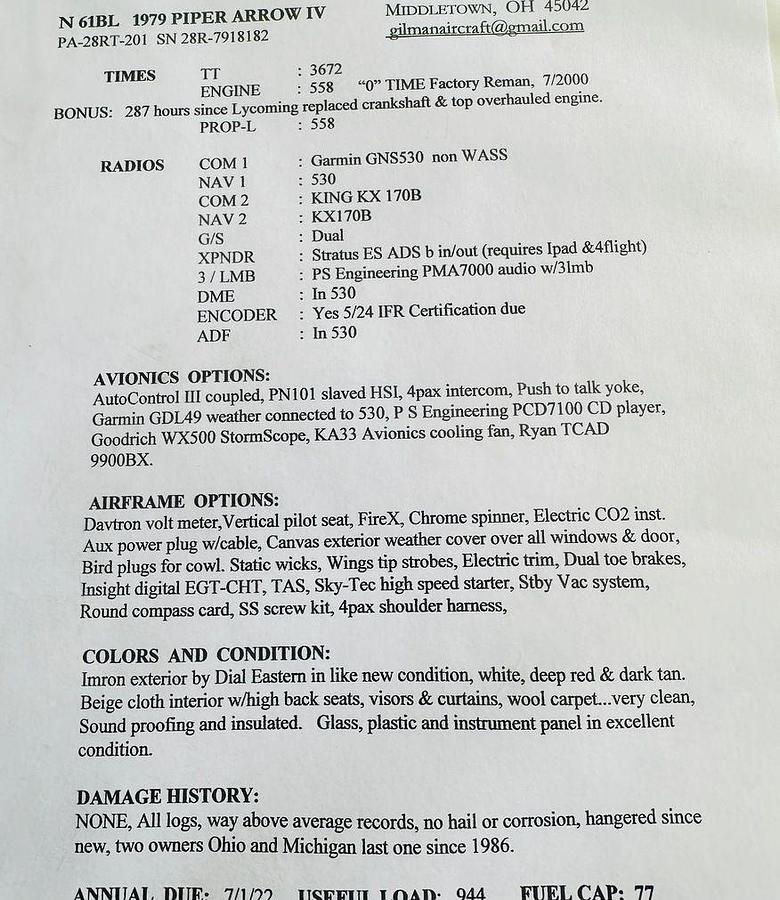 Used 1979 PIPER ARROW IV