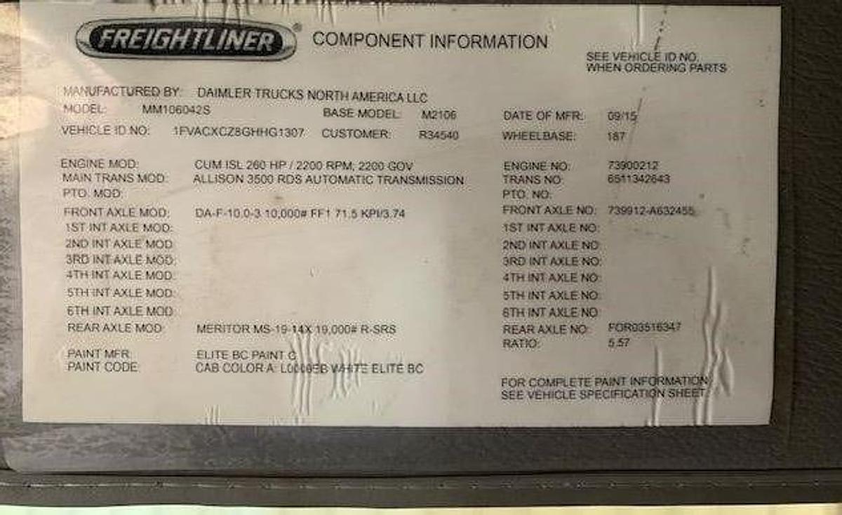 Used 2016 Elliot L60R Mounted on 2016 Freightliner Business Class M2 106