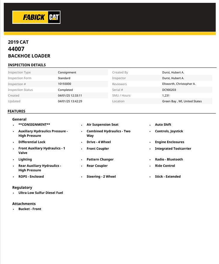 Used 2019 Caterpillar 440 Extended Backhoe Loader