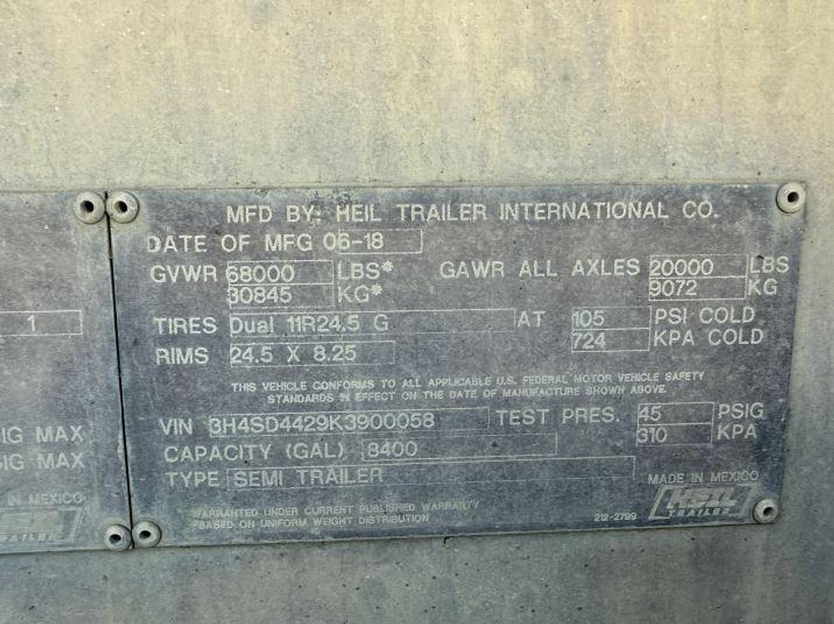 Used 2019 Heil Single Compartment Tanker Trailer