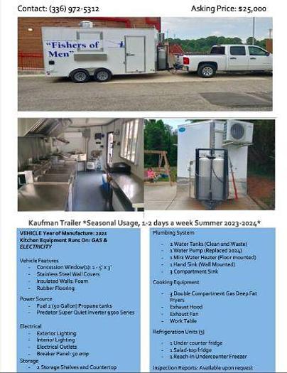 Used 2021 KAUFMAN Enclosed Hauler Food Truck