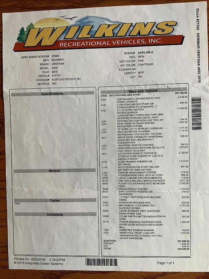 Used 2015 Newmar Ventana 4002