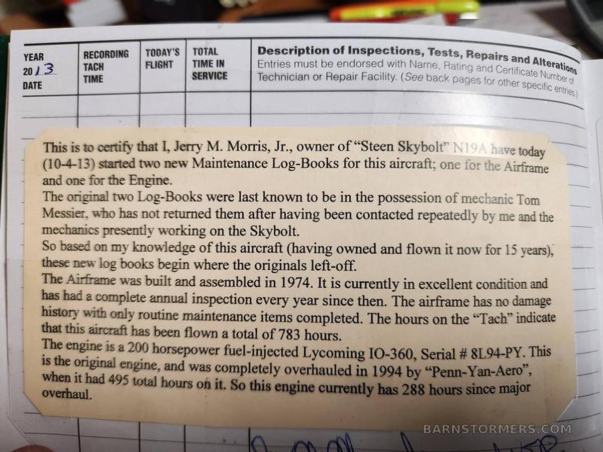 Used 1975 Steen Skybolt 200HP Airplane