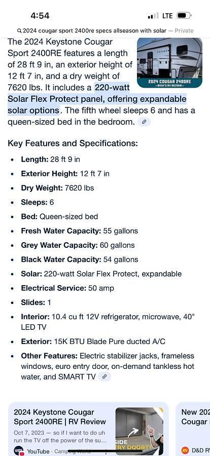 Used 2024 Keystone Cougar Sport 2400RE