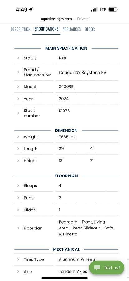 Used 2024 Keystone Cougar Sport 2400RE