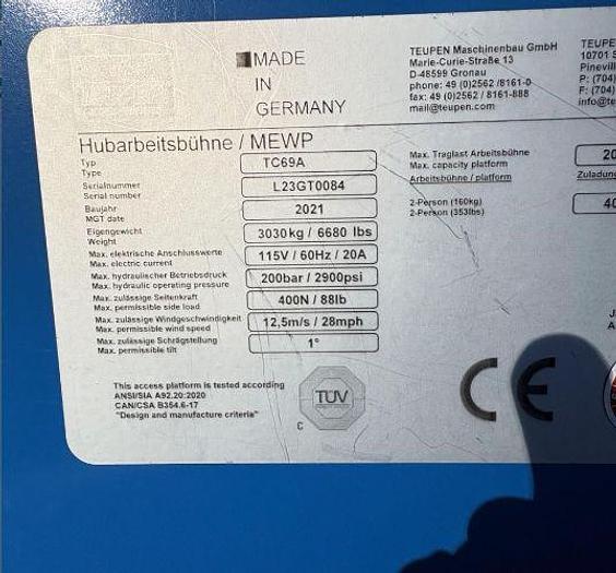 Used 2021 TEUPEN TC69A