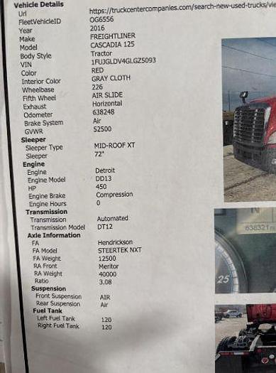 Used 2016 Freightliner Cascadia 125