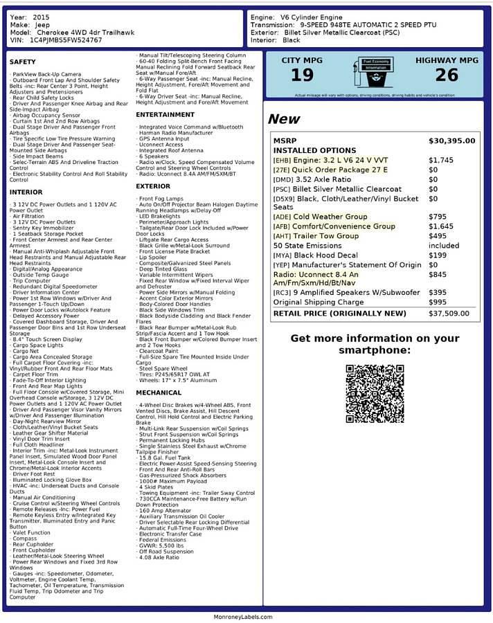 Used 2015 Jeep Cherokee Trailhawk