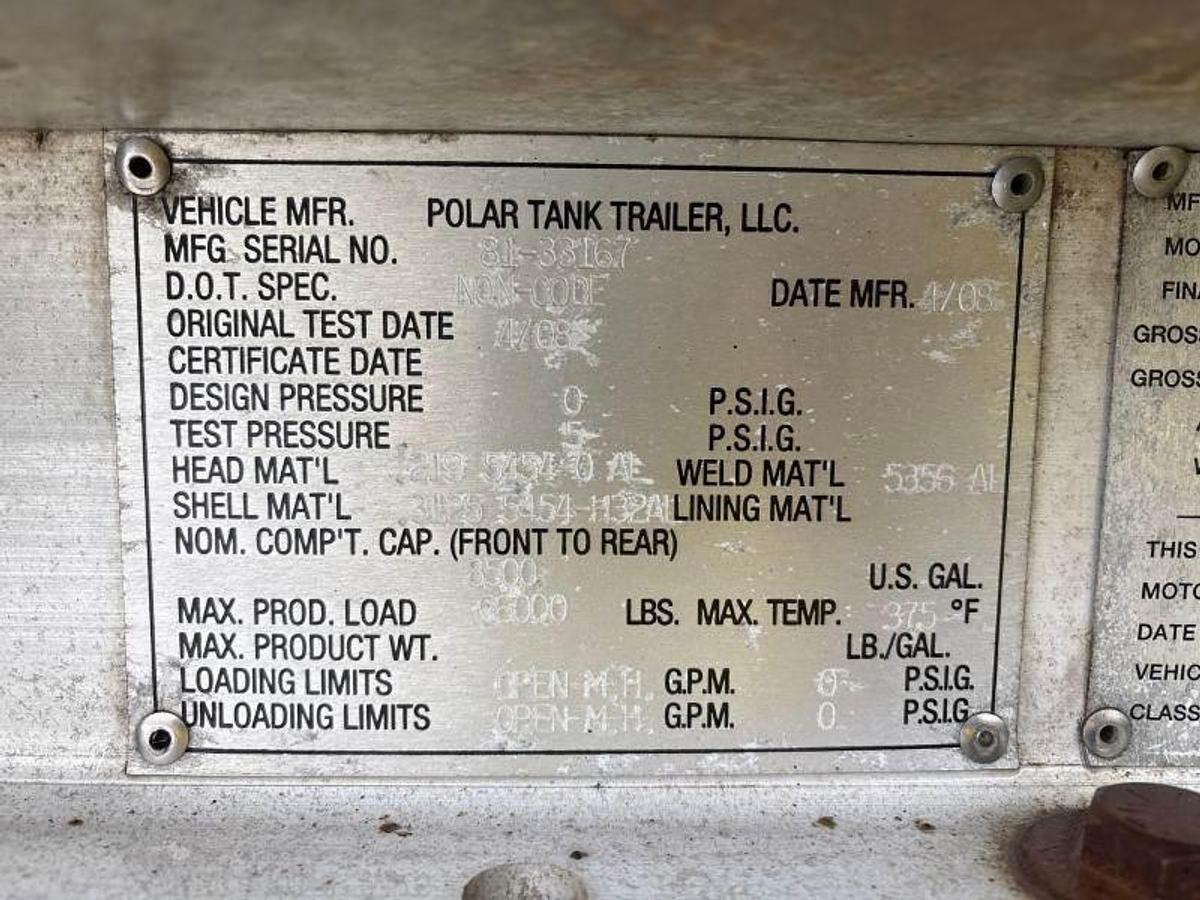 Used 2008 Polar Tank Trailer Asphalt / Hot Oil Tank Trailer