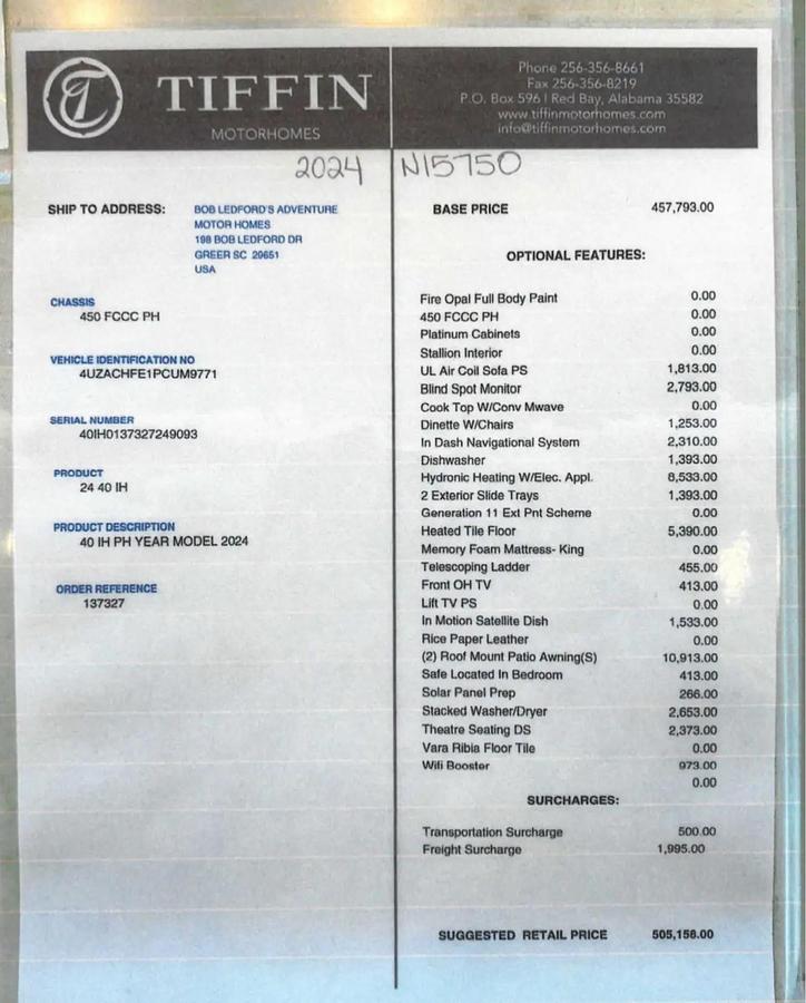 Used 2024 Tiffin Phaeton 40IH Class A Motorhome