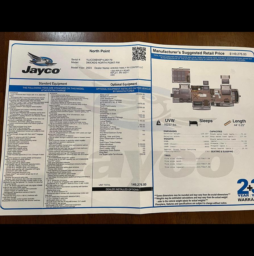 Used 2023 Jayco North Point 390CKDS Fifth Wheel