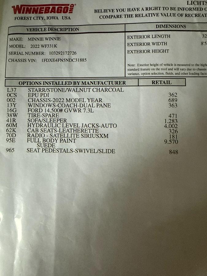 Used 2022 Winnebago Minnie Winnie E-Series 32-1 Class C Motorhome - Motivated Seller!