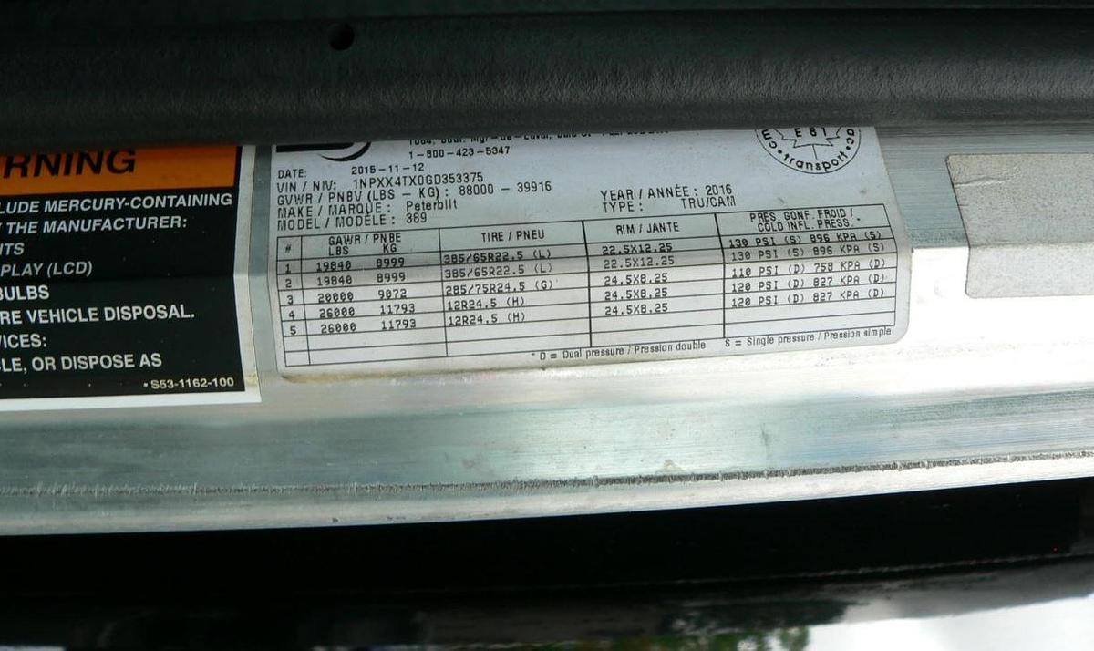 Used 2016 Peterbilt 389