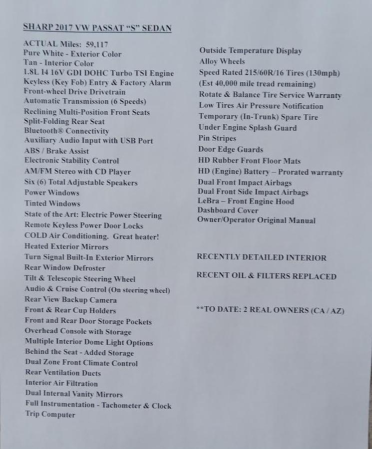 Used 2017 Volkswagen Passat Sedan S