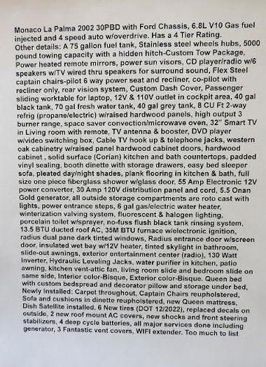 Used 2002 Monaco La Palma 30PBD