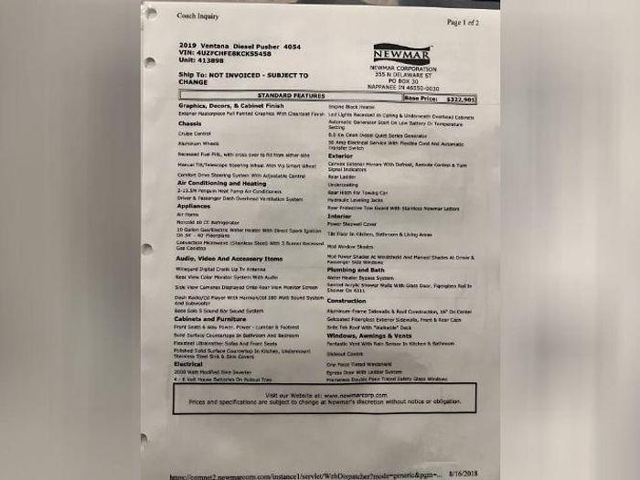 Used 2019 Newmar VENTANA 4054