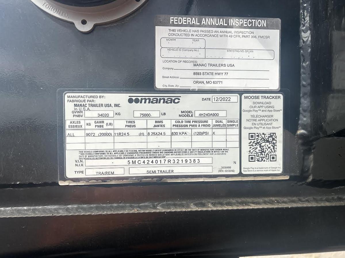 Used 2024 Manac TL SE End Dump Trailer