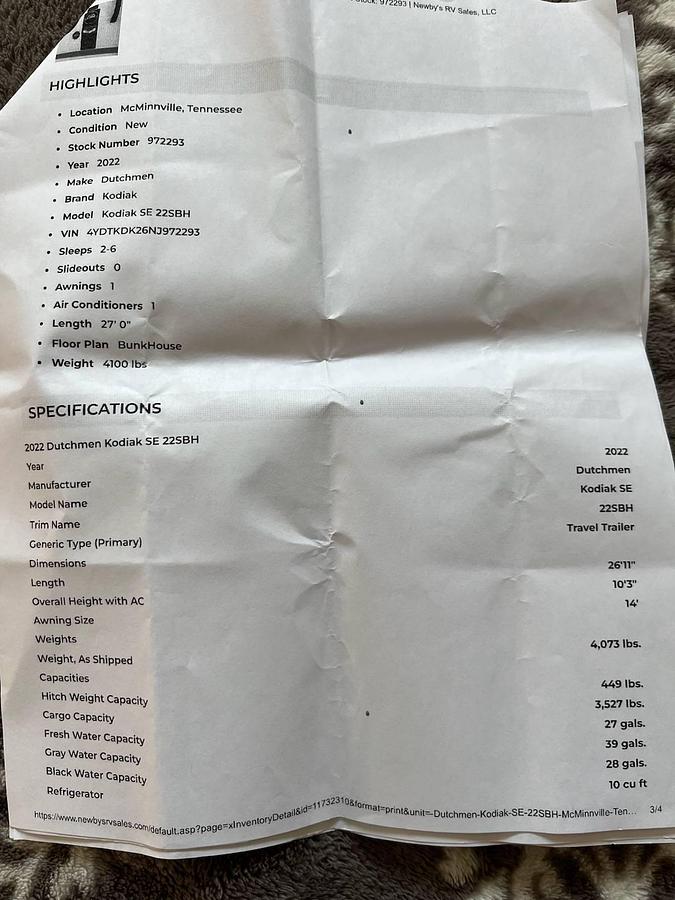 Used 2022 Dutchman Kodiak SE 22SBH Travel Trailer