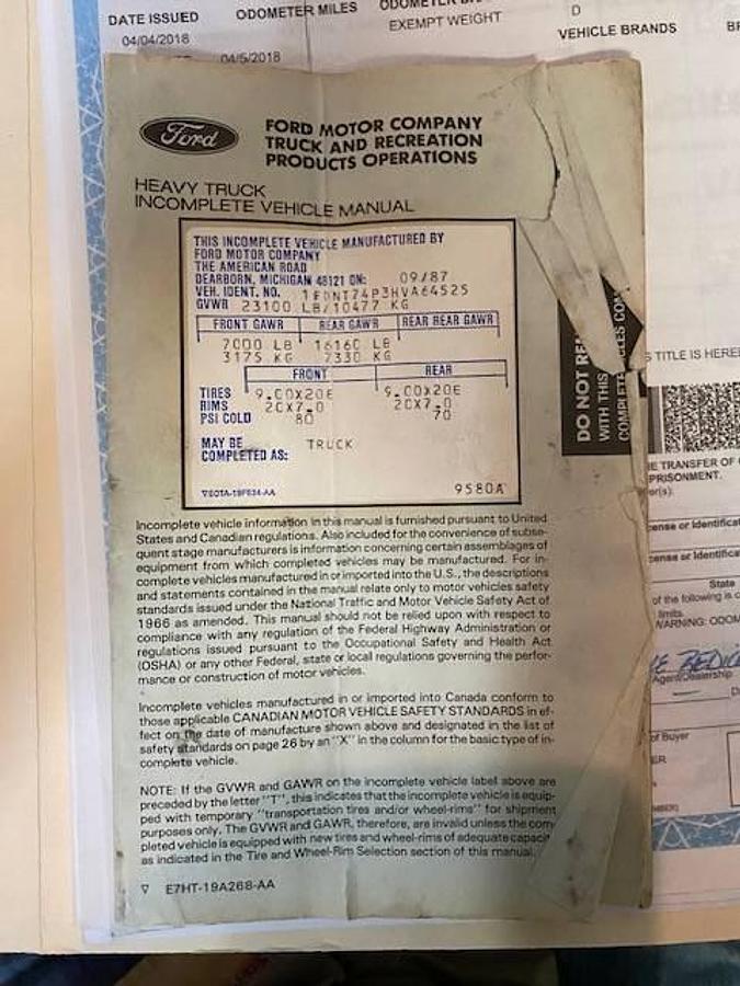 Used 1987 Ford F700 Jet A Fuel Truck